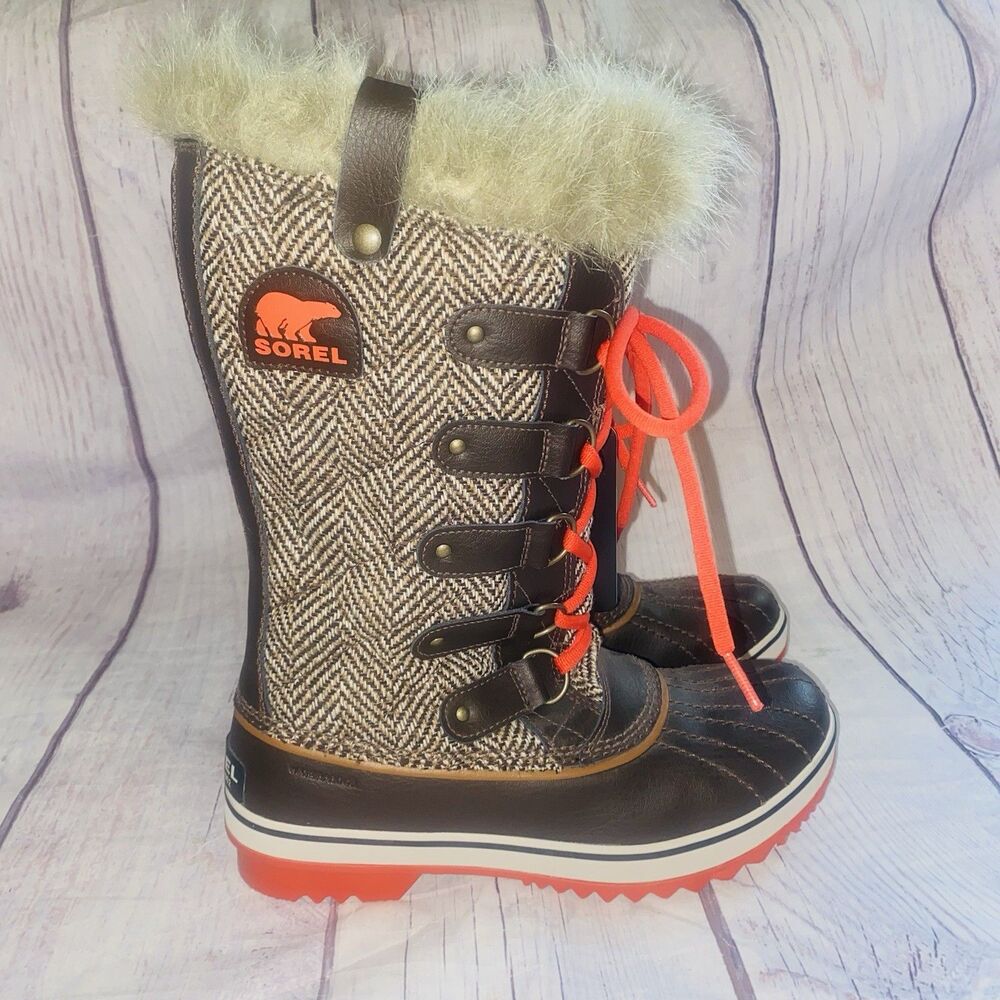 Sorel Tofino Womens 9 Tall Herringbone Fur Winter Boots NL2190-231